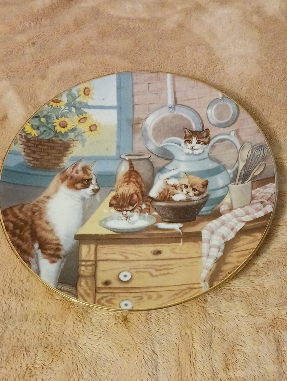 Whimsical Kitten Kitchen Art Print — White & Brown